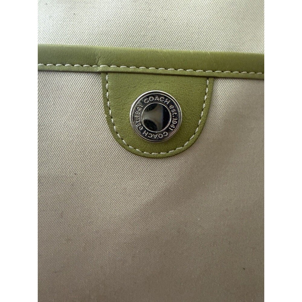Vintage Coach Hampton Twill Garden Tote Bag B04Q 6734 Tan Green Canvas Leather - Picture 7 of 16
